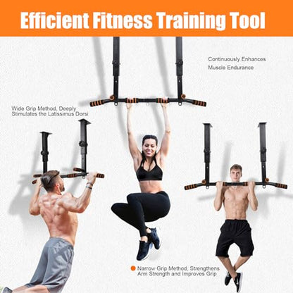 Ceiling Mounted Pull Up Bar, 4-Height Adjustable, 350 lb Capacity, with Wide and Narrow Grip, Non-Slip Foam Handles