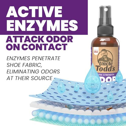 Uncle Todd's Shoe Deodorizer Spray - Proven & Powerful Enzyme Formula Spray for Shoe Odor Elimination in All Footwear (Midnight Rain) - size: 4 Fl Oz (Pack of 1)