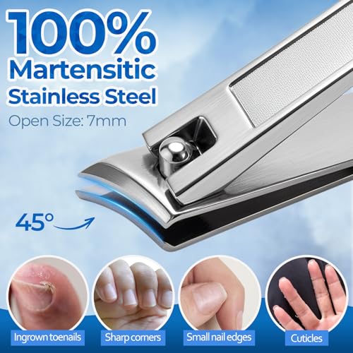 5Pcs Ingrown Toenail Removal Kit, Thick Toenail Clippers for Seniors, Heavy Duty Toenails Clippers for Men, Slanted Nail Clipper with Long Handle, Angled Head Toe Nail Clipper Senior Gift (Silver) - size: 5Pcs Nail Clippers Set-silver