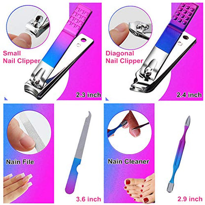 QURIPE 7pcs Manicure Set, Nail Clippers Kit, Stainless Steel Manicure Kit, Nail Clipping Tools Portable Travel Grooming Kit, The Best Gift with Luxurious Case(Multicolor) - color: Rainbow