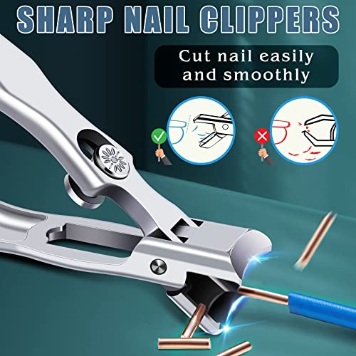 German Nail Clippers for Men with Catcher | Heavy Duty Toe Nail Clippers for Thick Nails Seniors, Ultra Sharp Fingernail Clippers, Anti Splash Nail Cutter - style: Long Handle with Catcher