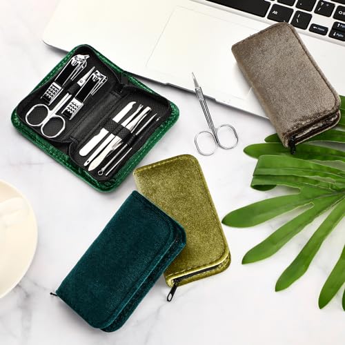 Coume 24 Sets Mini Manicure Set Bulk for Women Men Gifts for Coworkers Nail Grooming Kit 8 in 1 Nail Clippers Kit Luxurious Travel Case Stainless Steel Nails Clipper Set(Green Series) - color: Green Series