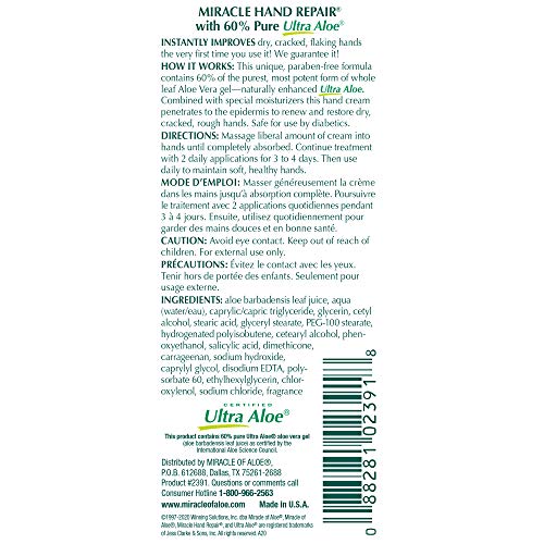Miracle Hand Repair Cream for Dry Cracked Hands, 8 oz, 4 Pack, Non Greasy | Deep Healing Hand Cream with 60% Aloe Vera, Moisturizer for Working Hands, Fast Absorbing Lotion for Extremely Dry Skin - size: 8 Ounce (Pack of 4)