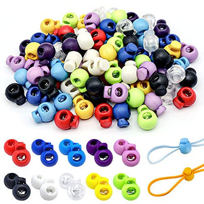 100Pcs Spring Cord Lock, Toggle Stoppers, Single Hole End Round Fastener Buttons Slider, Elastic Drawstring Rope Lock for Camping, Hiking, Backpacks, Shoelace, Sportswear