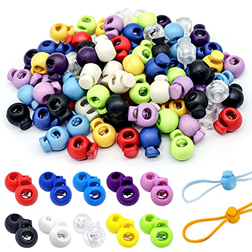 100Pcs Spring Cord Lock, Toggle Stoppers, Single Hole End Round Fastener Buttons Slider, Elastic Drawstring Rope Lock for Camping, Hiking, Backpacks, Shoelace, Sportswear