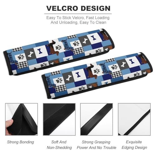 Breathable Seat Belt Shoulder Pad for Adults and Children, Stroller Pushchair High Chair, 2 Pack Dachshund Dog Plaid Neck Strap Covers Easy Install (No Tool) - color: Pattern 526