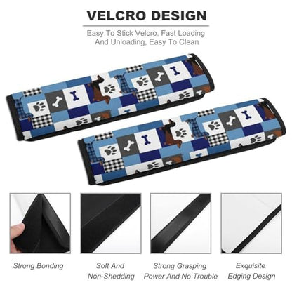 Breathable Seat Belt Shoulder Pad for Adults and Children, Stroller Pushchair High Chair, 2 Pack Dachshund Dog Plaid Neck Strap Covers Easy Install (No Tool) - color: Pattern 526