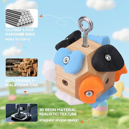 Boulder Block – 12 Solid Resin Climbing Holds on Wood Base, Portable Finger Strength Trainer for Bouldering, Climbing Grip Strengthener with Lanyard