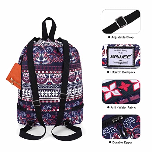 Dry Wet Drawstring Backpack with Shoe Compartment for Women Adjustable Gym Bag - color: Exotic