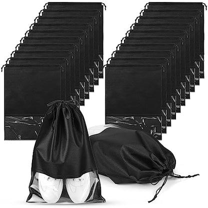 Sadnyy 50 Pcs Black Shoe Bags for Travel Large Non Woven Drawstring Shoes Organizers Pouch for Packing Portable Storage Bags Carrier for Women Men Travel Storage, 12.6x17.3 Inches