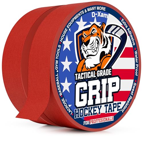 D-Xam Hockey Tape Black Grip Tape 2 Roll Athletic Sports Tape 1inch Multipurpose Cloth Tape for Lacrosse Stick Handles Pullup Bars Tools Fingers Water-Resistan Protect from Scratches Smudges - color: Red