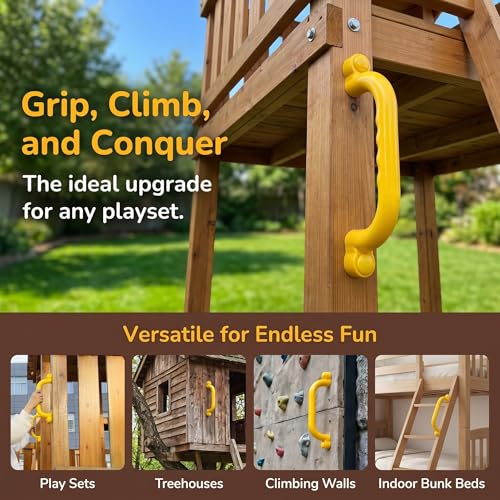2 Pieces Climbing Frame Handles Smooth Edges Kids Climbing Handle Easy to Install Playset Grab Handle for Young Children, Outdoor, Yellow - color: Yellow