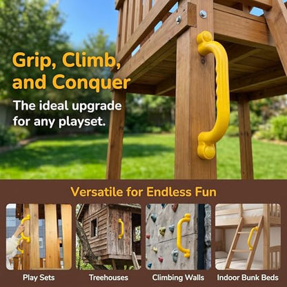2 Pieces Climbing Frame Handles Smooth Edges Kids Climbing Handle Easy to Install Playset Grab Handle for Young Children, Outdoor, Yellow - color: Yellow