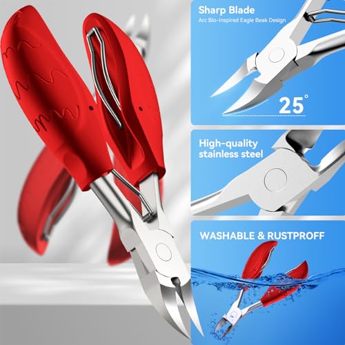Toenail Clippers for Seniors Thick Toenails | 4-PCS Ergonomic Long Handle Non-Slip Soft grip Toe Nail Clippers Set for thick toenails | Premium Steel Heavy Duty Super Sharp Fingernail Clippers for Men - style: Black+Red set