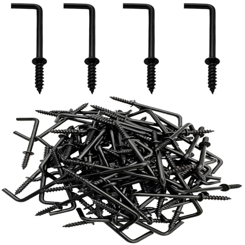 100 PCS 1-1/4 Inch Black Screw in L Hooks, 7 Shaped Right Angle Screw Hooks for Hanging Lamp,Plants,Decorations,kitchenware and DIY Crafts - size: 1-1/4inch 100pcs