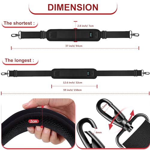 ZINMARK Shoulder Strap 59 inch, Crossbody bag Straps for Duffle, Laptop Bag Messenger Bag Tool Bag Luggage, Soft with Ultra-Thick Fixed Shoulder Pad -Black - color: Black