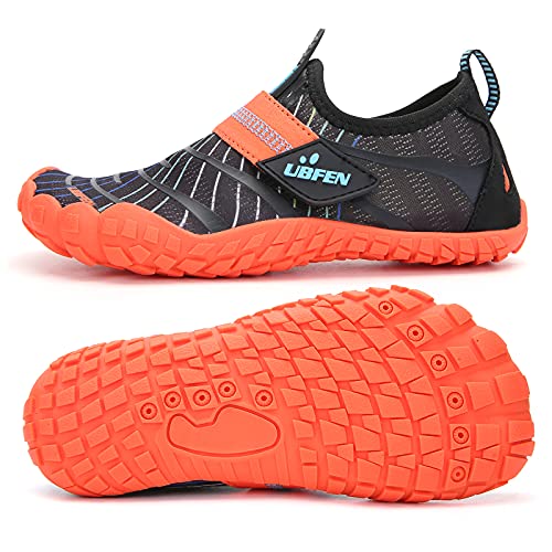 UBFEN Kids Water Shoes for Boys Girls Quick-Dry Swim Aqua Socks | Lightweight, Barefoot-style, Perfect for Water parks, Beach, Pool, Kayak, Creek Hiking, Camping, Toddler, Little Kid, Big Kid - color: A Black Orange, size: 8 Toddler