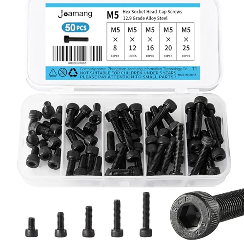 M5 x 8mm 12mm 16mm 20mm 25mm Hex Socket Head Cap Screws Bolts, 12.9 Grade Alloy Steel, Black Oxide Finish, Metric Allen Drive, Fully Threaded, Assortment Kit 50Pcs - size: Socket M5x8-25 mm