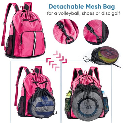 Large Beach Backpack Waterproof Sandproof - Customized Oversized Drawstring Pool Bag with Shoe Compartment for Toiletries, Towels, Gym, Travel - color: Pink, size: Large