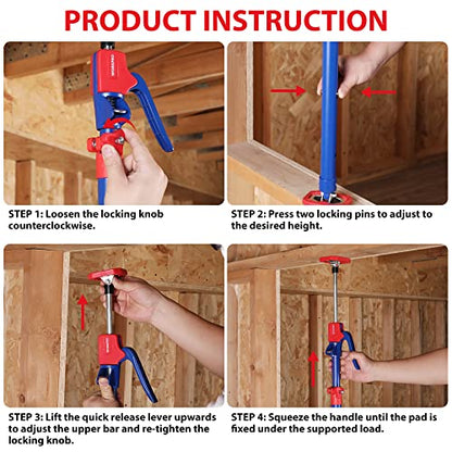 WORKPRO Cabinet Jacks, 54-114 in Adjustable Support Pole, 154 lbs, 2-Pack | ±65° Pivoting Non-Slip Pads, Steel Construction & Aluminum Handle, Fine Adjust & Quick Release, For Cabinet, Drywall & Cargo - size: Long-54"-114" 2PC