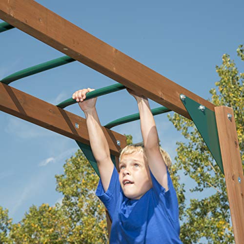 Swing-N-Slide WS 8352 Knightsbridge Ultimate Wooden Swing Set with Slide, Play Set, Monkey Bars, Climbing Wall, Wood Roof, Picnic Table & Glider, Wood, Green - size: Knightsbridge Ultimate