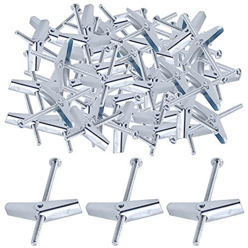 Glarks 30Pcs 3/16'' Zinc Plated Steel Round Head Toggle Bolt and Wing Nut for Hanging Heavy Items on Drywall - size: 3/16''