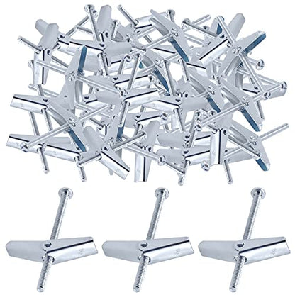Glarks 30Pcs 3/16'' Zinc Plated Steel Round Head Toggle Bolt and Wing Nut for Hanging Heavy Items on Drywall - size: 3/16''