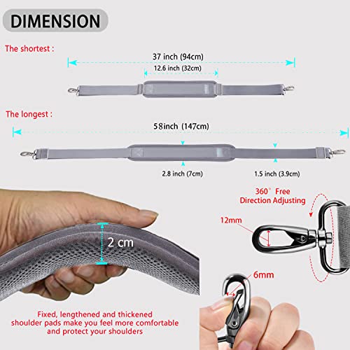ZINZ Shoulder Strap 58" Ultra-Thick Fixed Padded and Adjustable Buckles Crossbody Strap for Briefcase Laptop Bag Luggage - color: Gray