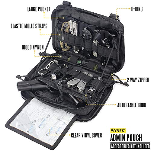 WYNEX Tactical Molle Admin Pouch, Double Layer Large EDC Tool Pouch Bag | Laser-Cut Design, Medical EMT IFAK with Map Pocket, Tool Organizer Molle Accessories, Flag Patch Included, 9.5"x7.5"x3.2" - color: Black