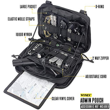 WYNEX Tactical Molle Admin Pouch, Double Layer Large EDC Tool Pouch Bag | Laser-Cut Design, Medical EMT IFAK with Map Pocket, Tool Organizer Molle Accessories, Flag Patch Included, 9.5"x7.5"x3.2" - color: Black