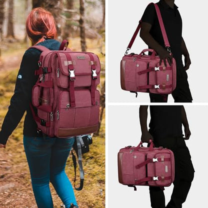 WITZMAN Canvas Travel Backpack for Men Large Laptop Backpack Fits 16 Inch | Expandable 32L to 42L, Carry-on Airline Approved Convertible Shoulder Rucksack, For Vacation, Overnight Trip, A6617 Red - color: Red