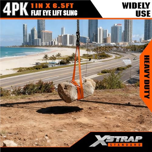 XSTRAP STANDARD 4PK 1"x6.5ft Lifting Sling Straps 2000 lb Vertical Capacity | 1600 lbs Choker / 4000 lbs Basket Capacity, 5:1 Safety Factor Polyester Web Slings for Rigging, Hoist, Tree Stump Removal - style: 4PK 1''x6.5ft