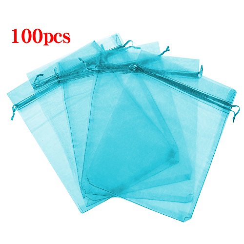Boshen 100/200PCS Organza Gift Candy Sheer Bags Mesh Jewelry Pouches Drawstring Bulk for Wedding Party Favors Christmas (4" X 6"(100PCS), Teal Blue) - color: Blue-4" X 6"(100PCS)