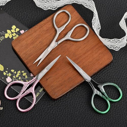 Small Sharp Scissors for Women Men Eyebrow Hair Beauty Grooming | All Purpose Tiny Travel Kit, for Beard, Moustache, Eyelash, Sewing, Embroidery, Detail Thread Paper Cutting with PU Cover - color: Dark Green