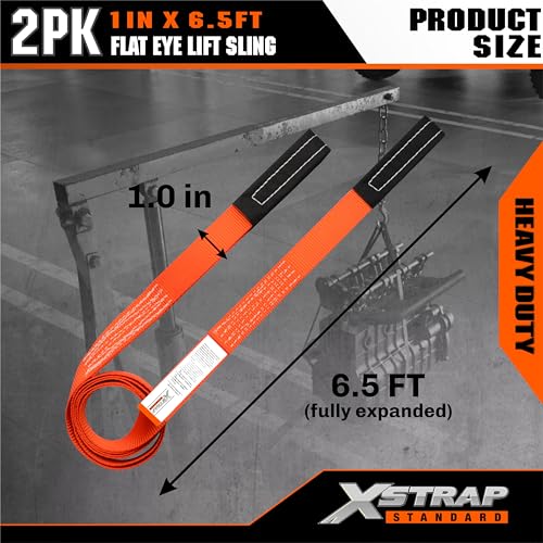 XSTRAP STANDARD 2PK 1"x6.5ft Lifting Sling Straps 2000 lb Vertical Capacity | 1600 lbs Choker / 4000 lbs Basket Capacity, 5:1 Safety Factor Polyester Web Slings for Rigging, Hoist, Tree Stump Removal - style: 2PK 1''x6.5ft