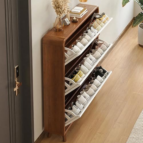 Narrow Shoe Cabinet, Wood Shoe Cabinet Storage for Entryway, Slim Hallway Hidden Shoe Rack Cabinet with Anti-tip for Bedroom, Living Room, Foyer(Wood Color+White,Small) Wood Color+White Large - color: Wood Color+white, size: Large