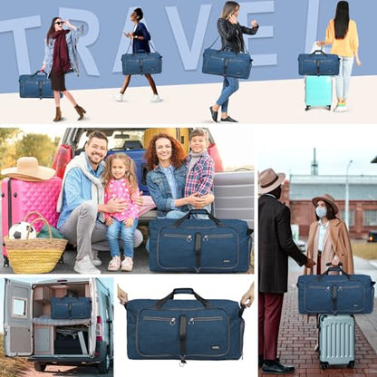 Fmeida 65L Duffle Bag with Shoes Compartment, Foldable Travel Duffel Bags for Men Women, Large Packable Travel Bag Water Repellent & Tear Resistant (Blue) - color: Textured Blue