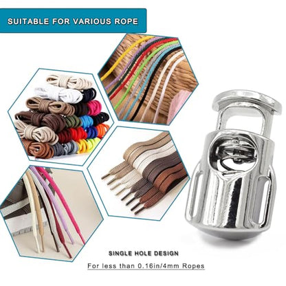 Enosea 12 PCS Metal Cord Locks Single Hole Spring Toggle Stopper | Draw String Clip for Shoelaces, Drawstrings, Paracord, Bags, Clothing
