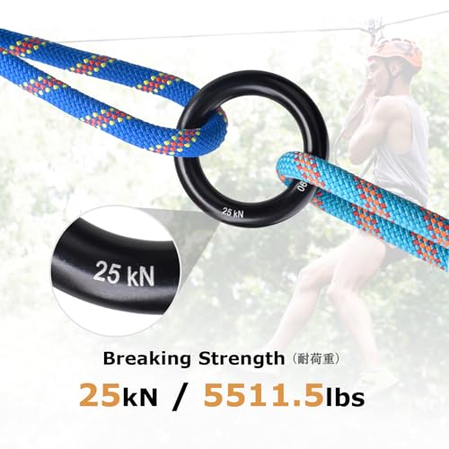 YAPJEB Rappel Ring 25kN for Rock Climbing Arborist, O-Ring Rescue Hammock Rappelling Rope and Slackline Loop, Friction Saver Equipment - color: Black - 25kN