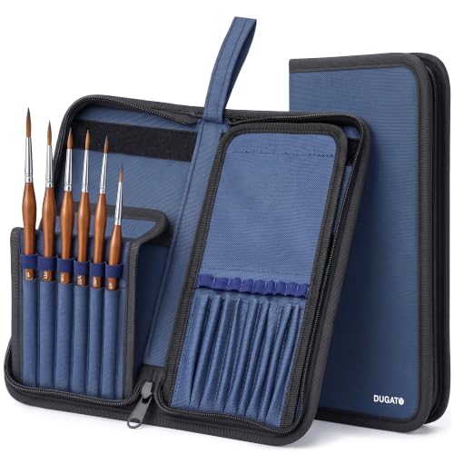 DUGATO Short Brush Holder & Organizer, Canvas Case 5.4 x 10.7 in, Blue | 15 Slots Zipper Paint Brush Case for Brushes up to 9.3 in Length, Artist Portable Carry Bag, Watercolor (Brush Not Included) - color: Blue, size: Medium 5.4x10.7 inches