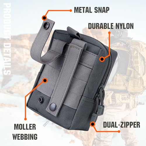 2 Pack Tactical Molle EDC Pouch Multi-Purpose Compact Pack Water-Resistant Utility Pouch with Flag Patch - color: Gray