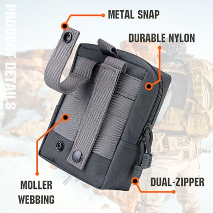 2 Pack Tactical Molle EDC Pouch Multi-Purpose Compact Pack Water-Resistant Utility Pouch with Flag Patch - color: Gray