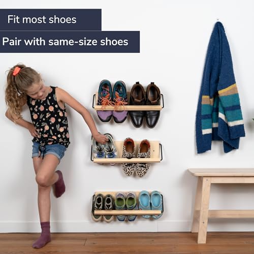 Wall Mounted Shoe Rack - A Wooden, Modern, Slim, and Small Shoe Storage Solution for Shoes and Boots in Narrow Spaces, entryways, or hallways. (20-in-Wide, Pack of 2) - size: 20-in-wide (Pack of 2)