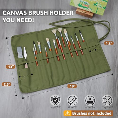 DUGATO 30-Slot Roll-Up Canvas Brush Holder, Army Green | Washable Paint Brush Case, Durable Canvas Organizer for Brushes & Art Supplies (Brushes not Included) - color: Green