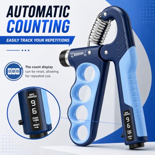 Hand Grip Strengthener Set with Adjustable Resistance 5-100 kg | 3-Piece Training Kit, Forearm Strengthener, Finger Exerciser, Automatic Rep Counter, Injury Recovery