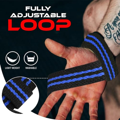 BEAST RAGE Lifting Wrist Straps for Weightlifting, Straps Gym Grip Power Workouts Lifting Straps Padded Neoprene & Premium Cotton Men Women, Deadlift Bodybuilding Exercise Lifting Straps - color: Black/blue