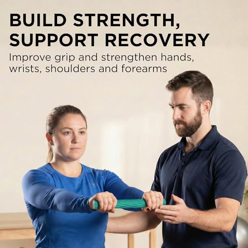 THERABAND FlexBar Resistance Bar, Medium, Green Flex Therapy Bar for Physical Therapy, Wrist & Forearm Exercise Equipment, Non Slip Grip, Compact Design - color: Green - Medium, style: Old Version