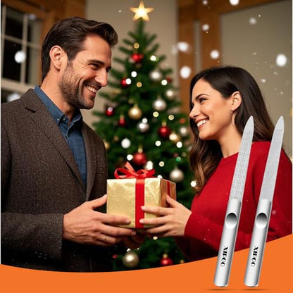 Metal Nail File 2 Pcs, Nail Files for Natural Nails, Fingernail Files with Sharp Pointed Tip Anti-Slip Handle, Nail Filer Made of Stainless Steel, Finger Nail Files for Women and Men