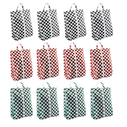 Travel Shoe Bags, Set of 12, Large Oxford Fabric Storage Bags with Zipper and Handle, Water-Resistant Pouches (Checkerboard) - style: Checkerboard