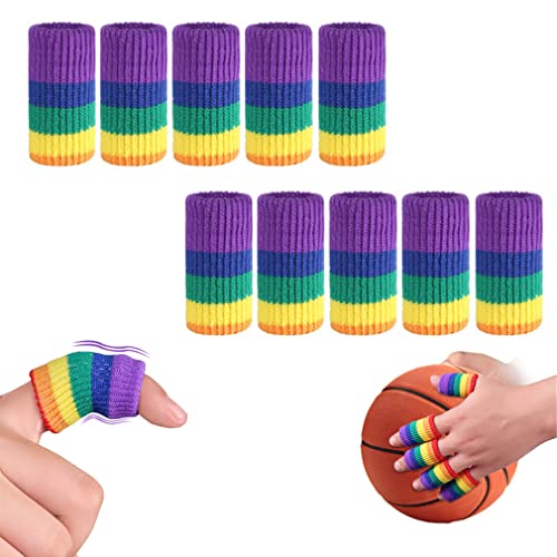 Finger Sleeves Protectors, 10 Pcs Finger Compression Sleeves Support Thumb Brace Finger Splint Sleeve, Elastic Sports Finger Sleeves for Trigger Finger, Knuckle, Arthritis, Basketball (Rainbow color) - color: Rainbow color